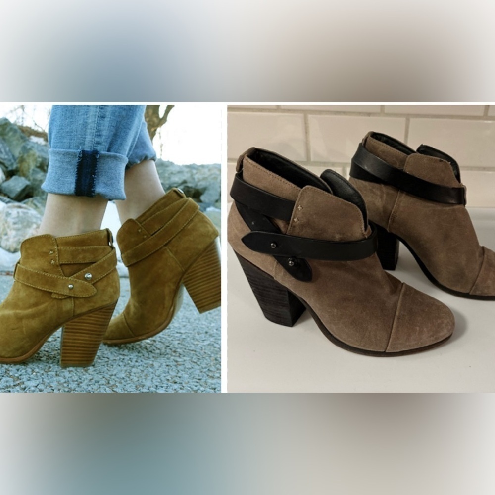 RAG & BONE 7 Harrow Khaki suede leather buckle ankle boot quality luxury western